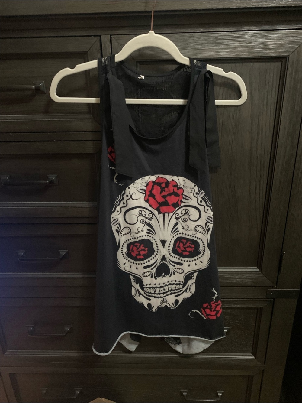 Black Skull & Red Rose Graphic Tank Top